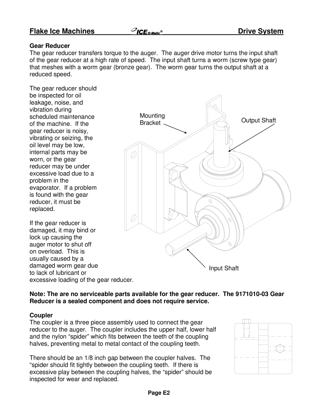 Ice-O-Matic EF Series, EMF Series installation manual Gear Reducer, Coupler 