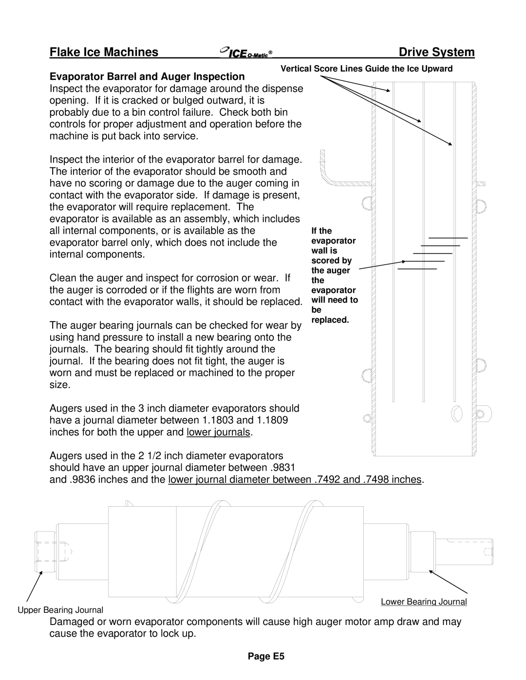 Ice-O-Matic EMF Series, EF Series installation manual Evaporator Barrel and Auger Inspection 