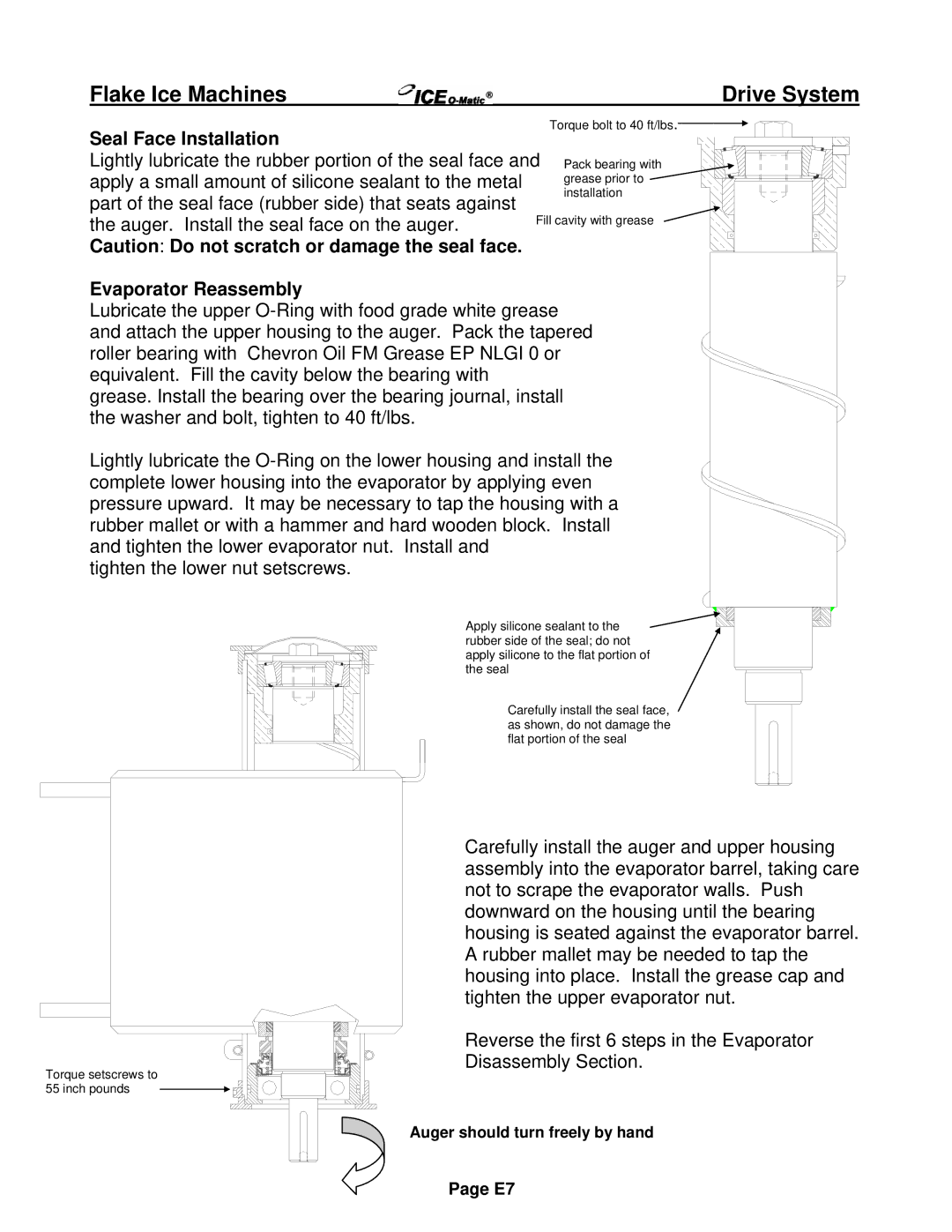 Ice-O-Matic EMF Series, EF Series installation manual Seal Face Installation, Evaporator Reassembly 