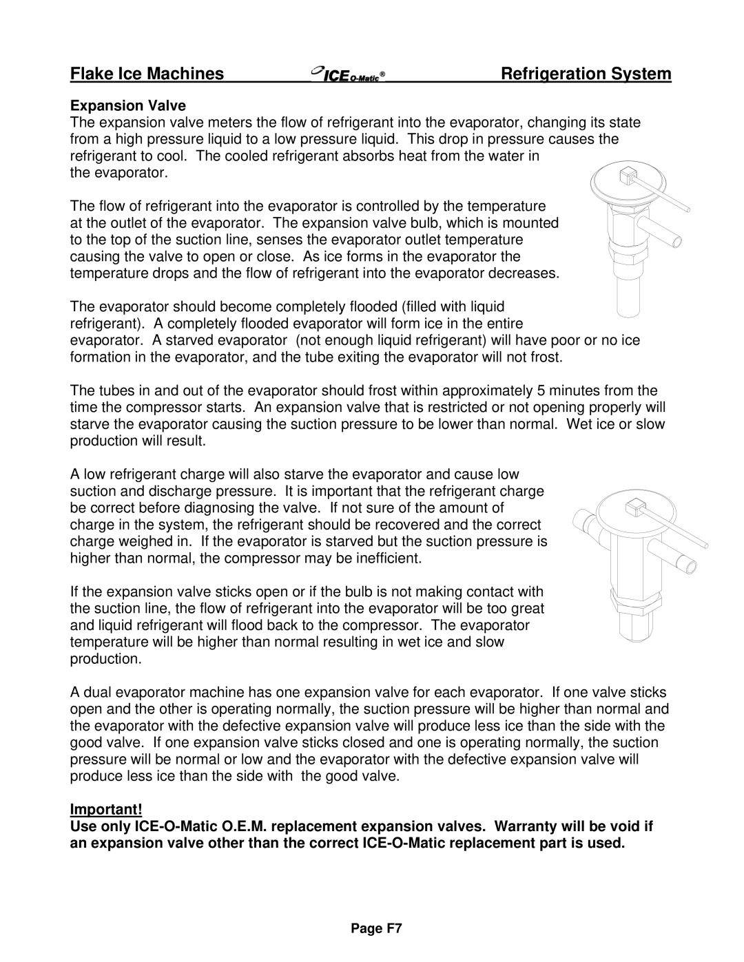 Ice-O-Matic EMF Series, EF Series installation manual Expansion Valve 