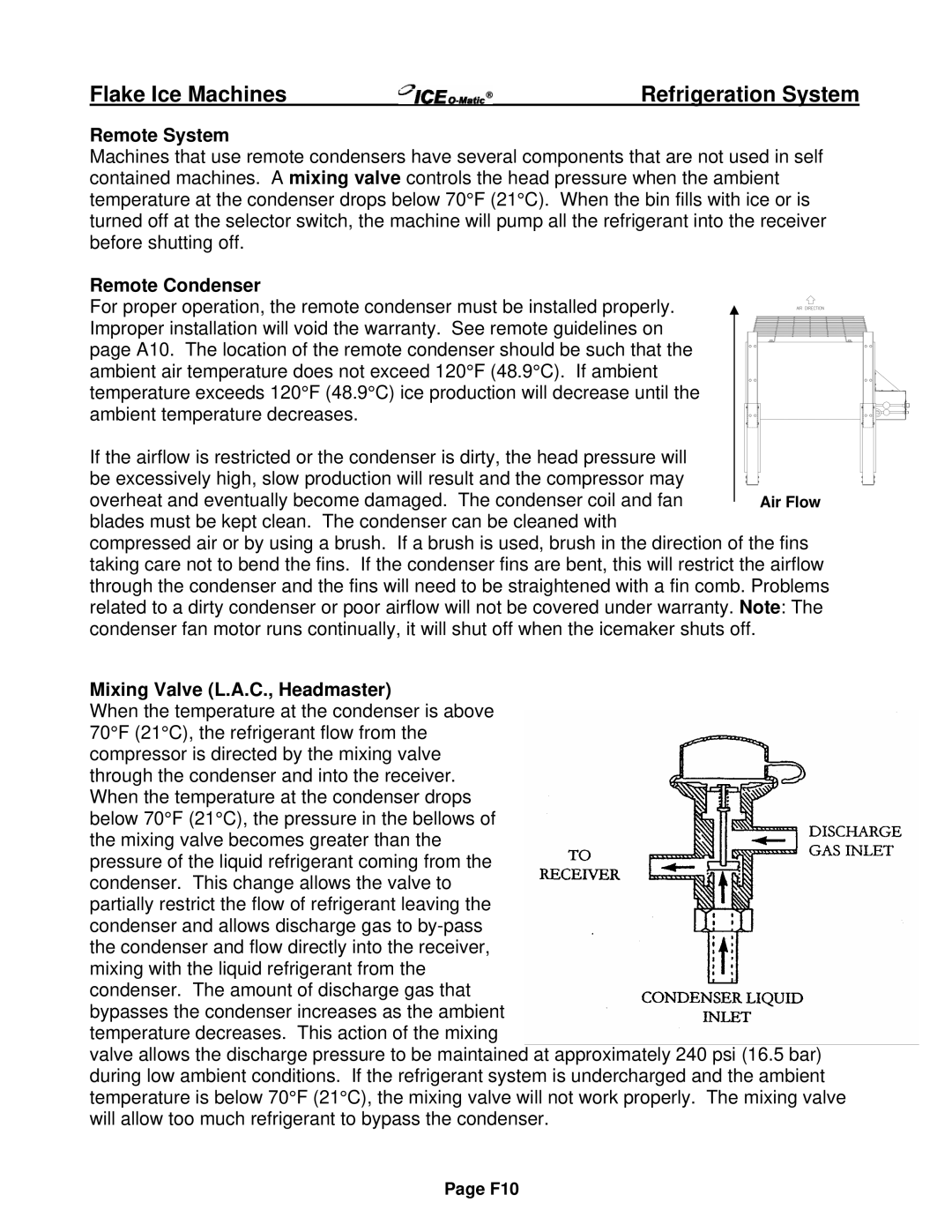 Ice-O-Matic EF Series, EMF Series installation manual Remote System, Remote Condenser, Mixing Valve L.A.C., Headmaster 