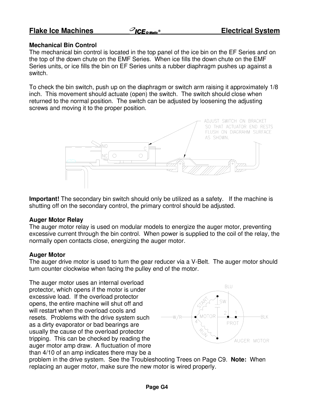 Ice-O-Matic EF Series, EMF Series installation manual Mechanical Bin Control, Auger Motor Relay 
