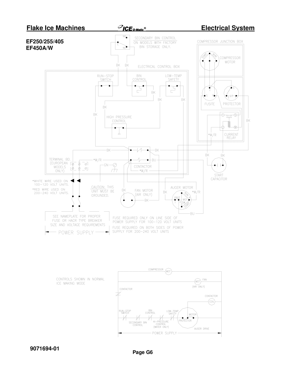 Ice-O-Matic EF Series, EMF Series installation manual EF250/255/405 EF450A/W 9071694-01 