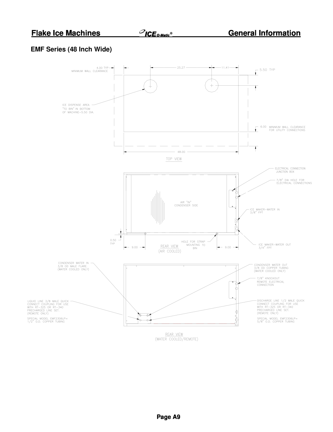 Ice-O-Matic EF Series installation manual General Information, EMF Series 48 Inch Wide, Page A9 