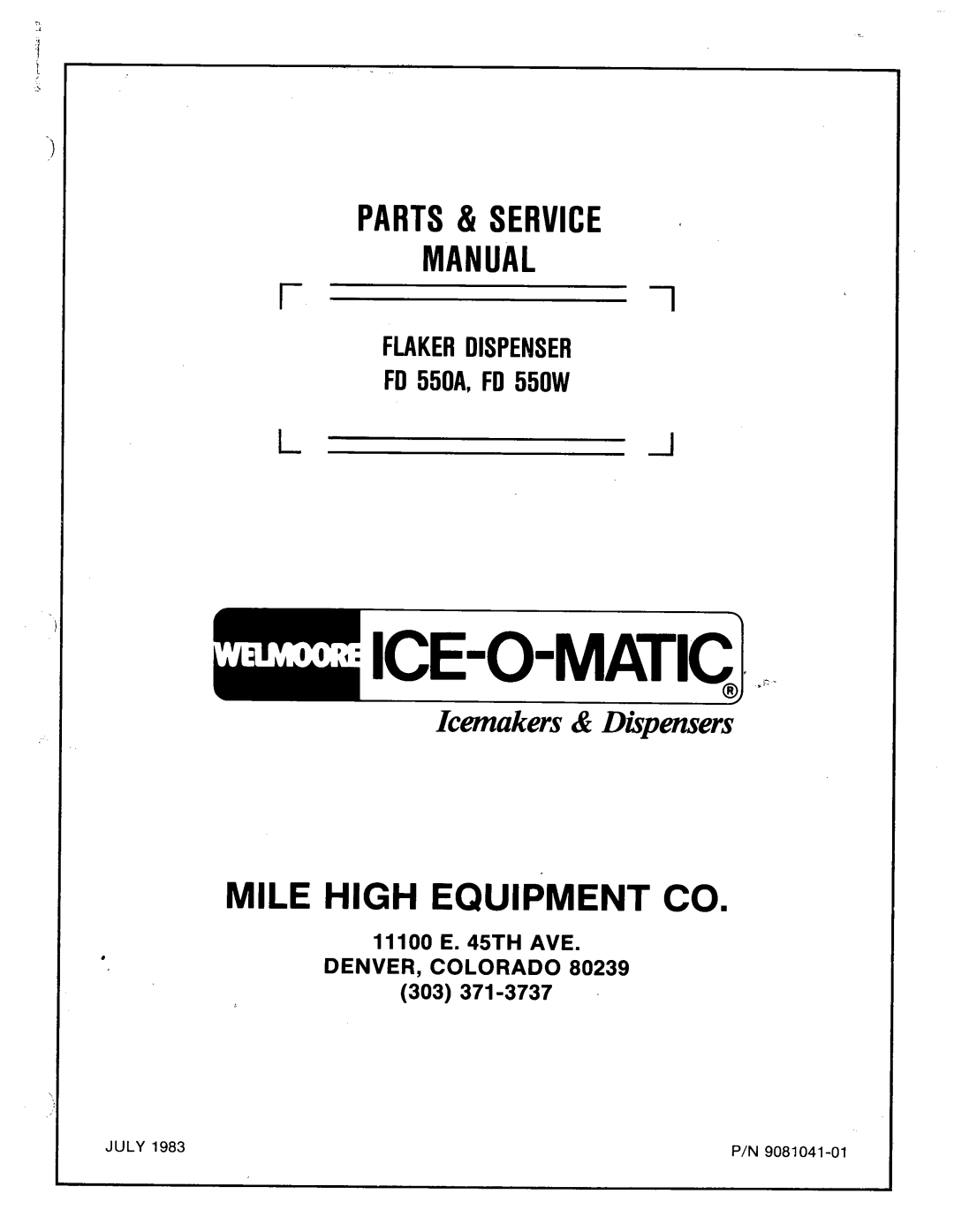 Ice-O-Matic FD550 manual 
