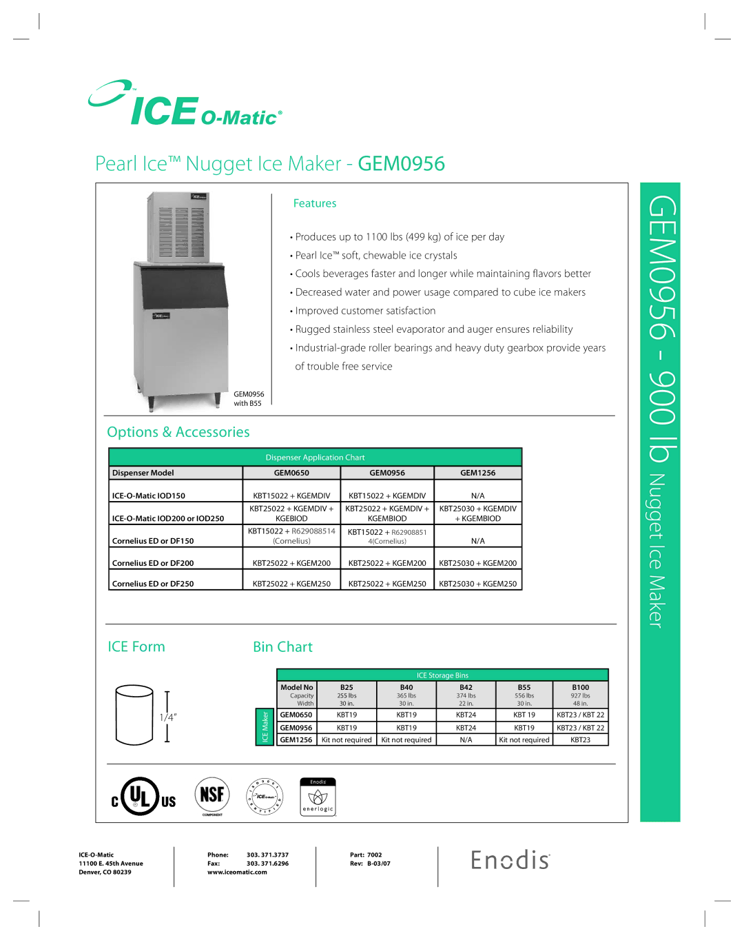 Ice-O-Matic GEM 0956 manual GEM0956 900 lb Nugget Ice Maker, Features 