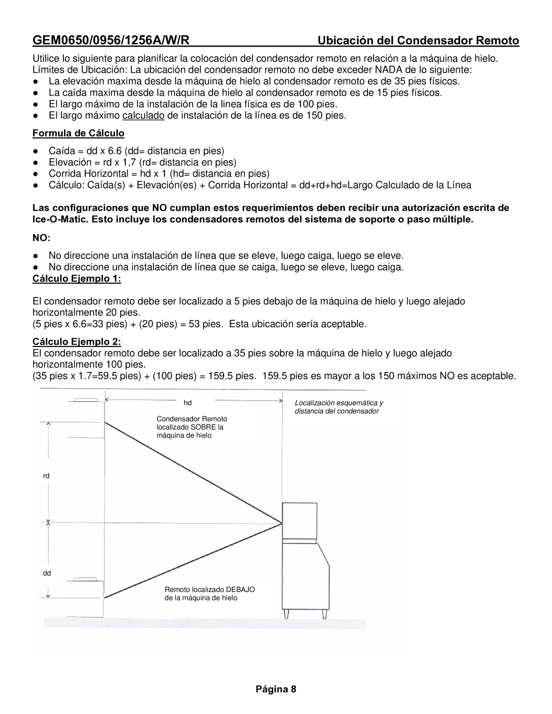 Ice-O-Matic GEM0655A, GEM0956Remoto, GEM1256Remoto, GEM0650Remoto manual Formula de Cálculo, Cálculo Ejemplo 