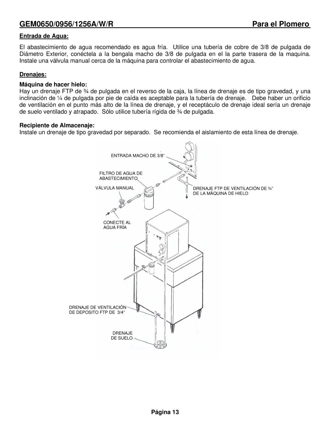 Ice-O-Matic GEM0650Remoto, GEM0956Remoto, GEM1256Remoto, GEM0655A Drenajes Máquina de hacer hielo, Recipiente de Almacenaje 