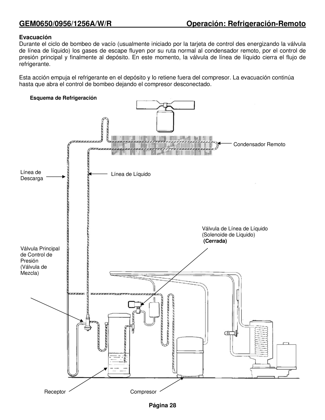 Ice-O-Matic GEM0655A, GEM0956Remoto, GEM1256Remoto, GEM0650Remoto manual Evacuación, Esquema de Refrigeración 