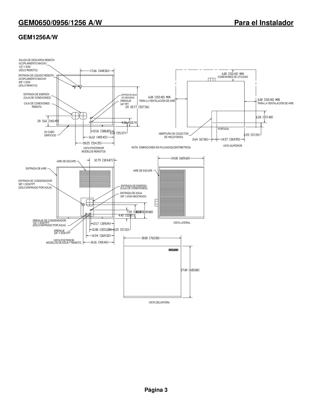 Ice-O-Matic GEM1256Remoto, GEM0956Remoto, GEM0655A, GEM0650Remoto manual GEM1256A/W 