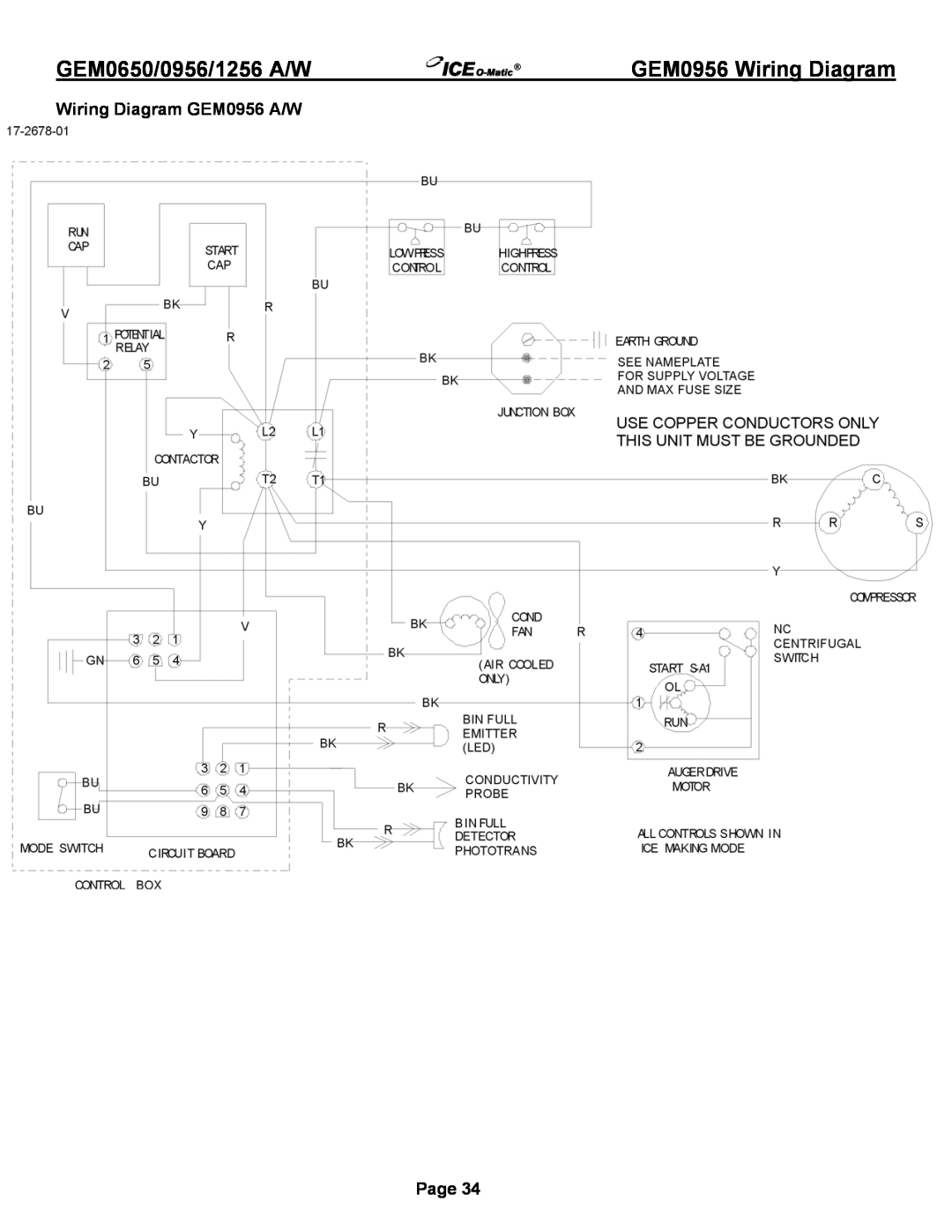Ice-O-Matic GEM1256A/W, GEM0956A/W GEM0956 Wiring Diagram, Wiring Diagram GEM0956 A/W, GEM0650/0956/1256 A/W, Page 