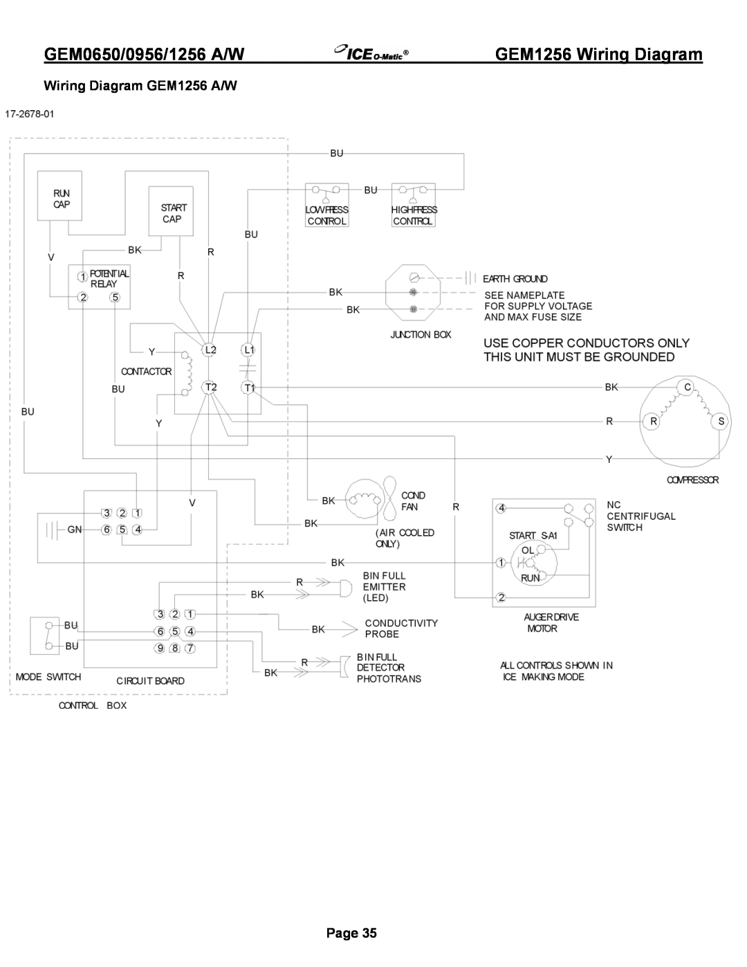Ice-O-Matic GEM0956A/W, GEM1256A/W GEM1256 Wiring Diagram, Wiring Diagram GEM1256 A/W, GEM0650/0956/1256 A/W, Page 