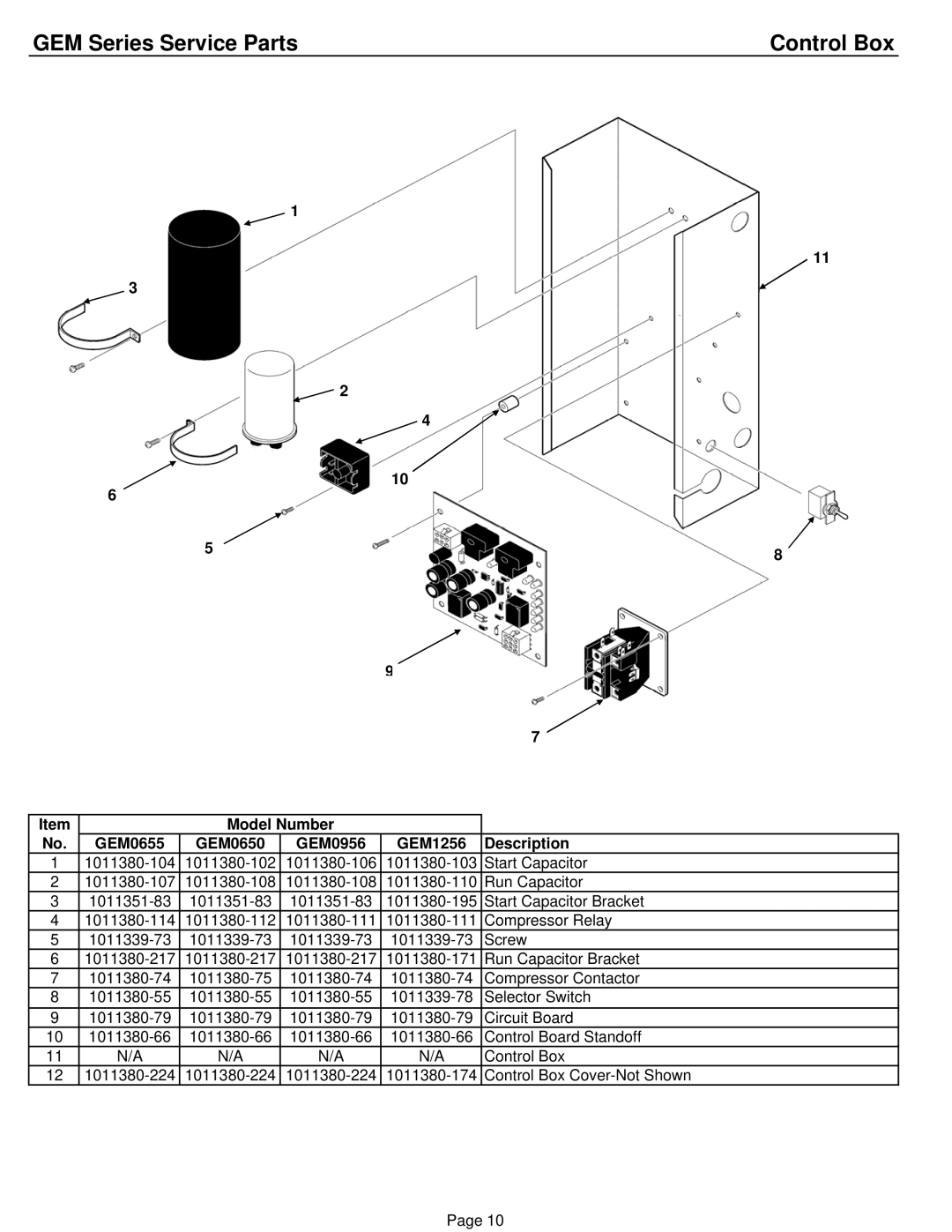 Ice-O-Matic GEM1256A/W/R, GEM0956A/W/R, GEM0650A/W/R, GEM0655 manual Control Box 