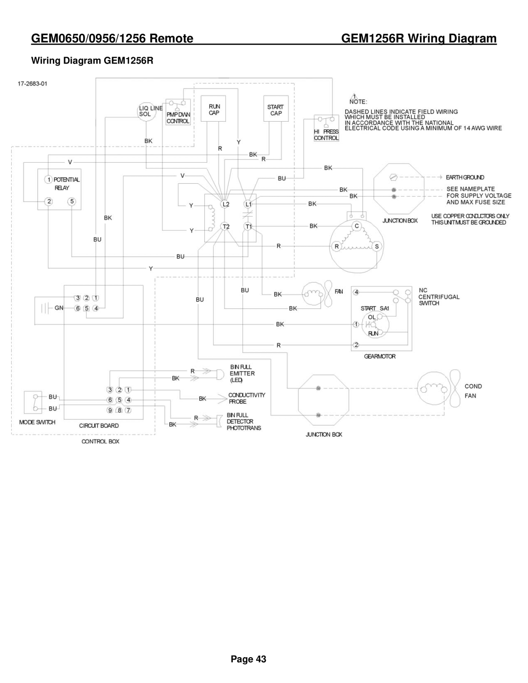 Ice-O-Matic GEM0956R, GEM0650R installation manual GEM1256R Wiring Diagram, Wiring Diagram GEM1256R 