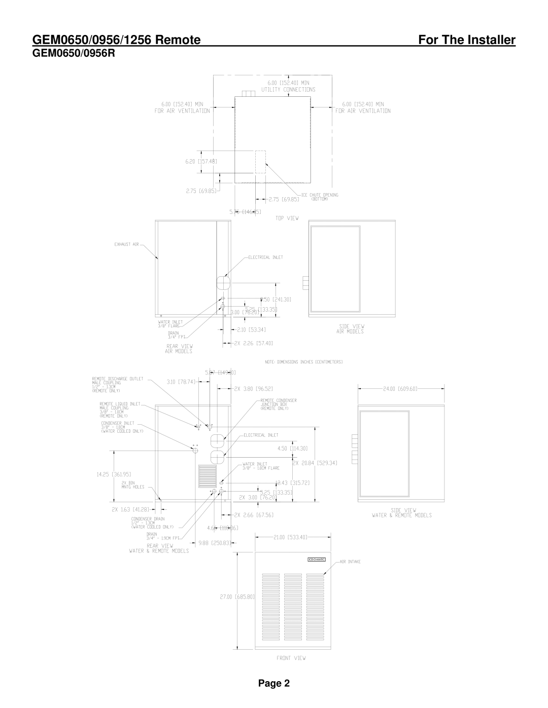 Ice-O-Matic GEM0650R, GEM1256R, GEM0956R installation manual GEM0650/0956R 