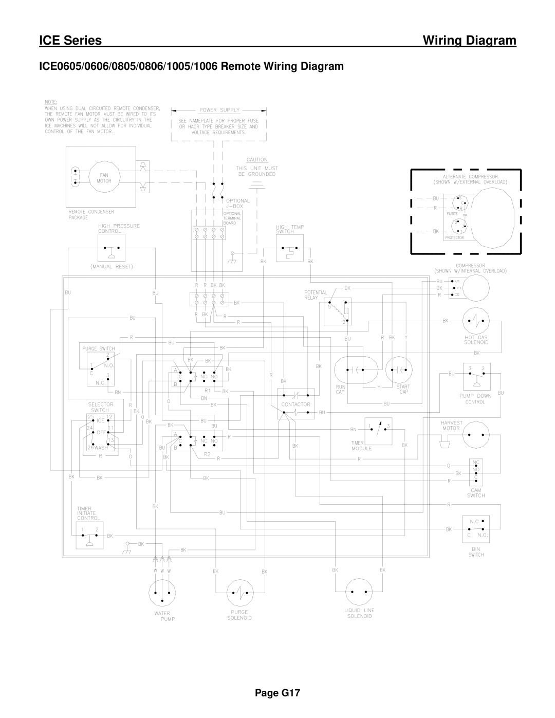 Ice-O-Matic ICE0250 Series installation manual ICE0605/0606/0805/0806/1005/1006 Remote Wiring Diagram 