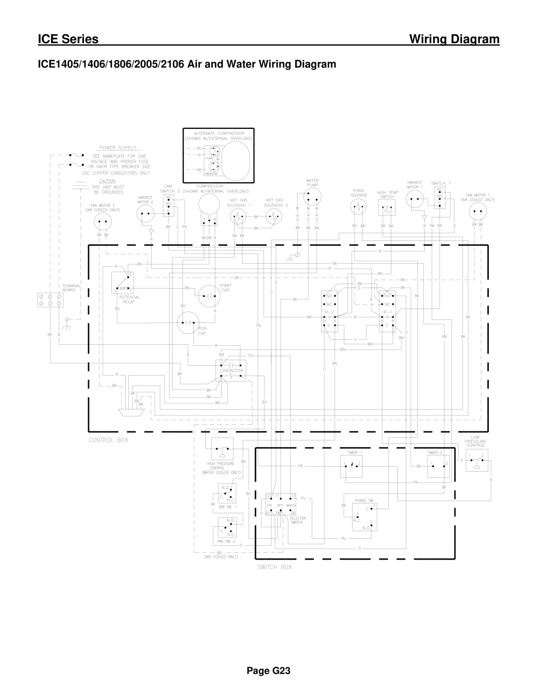 Ice-O-Matic ICE0250 Series installation manual ICE1405/1406/1806/2005/2106 Air and Water Wiring Diagram 