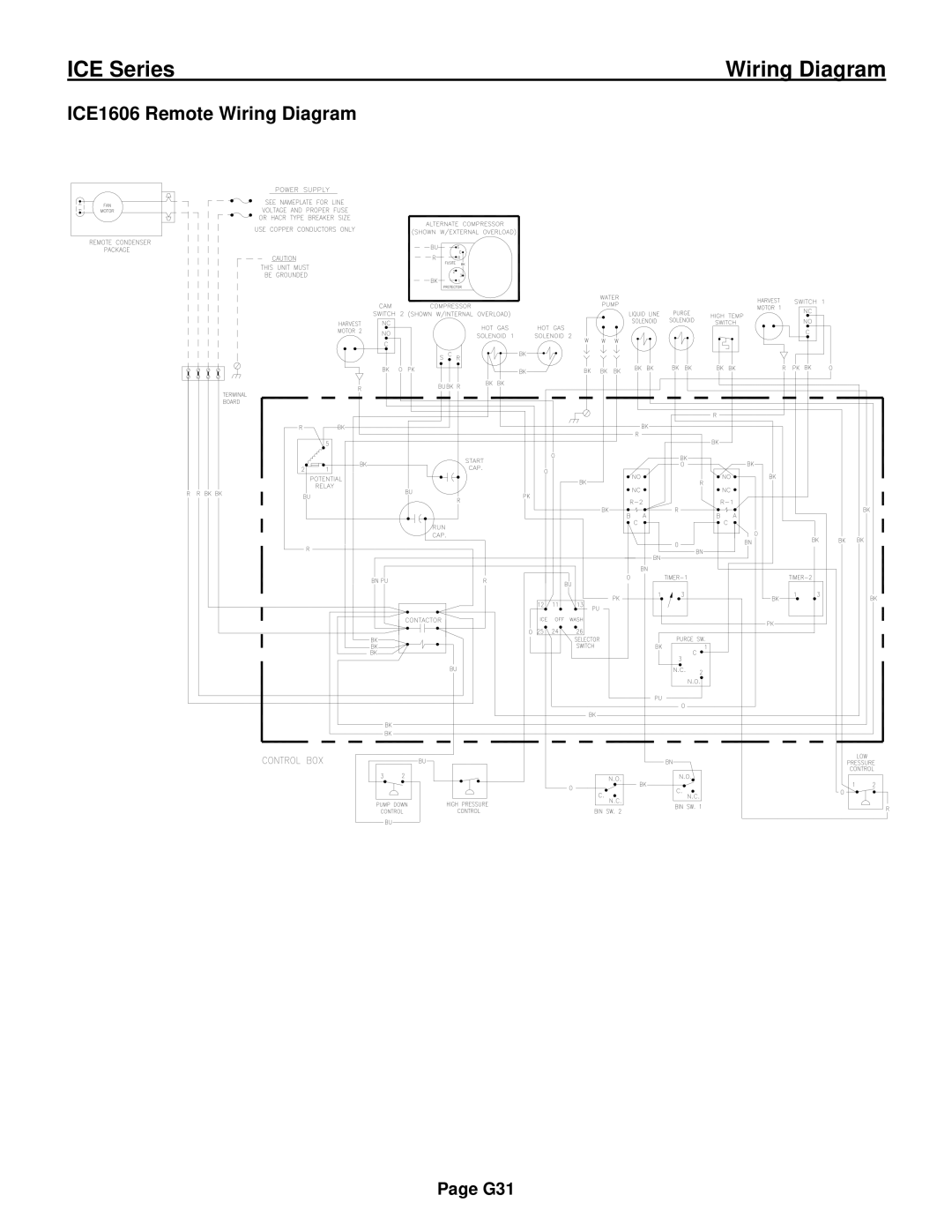 Ice-O-Matic ICE0250 Series installation manual ICE1606 Remote Wiring Diagram 