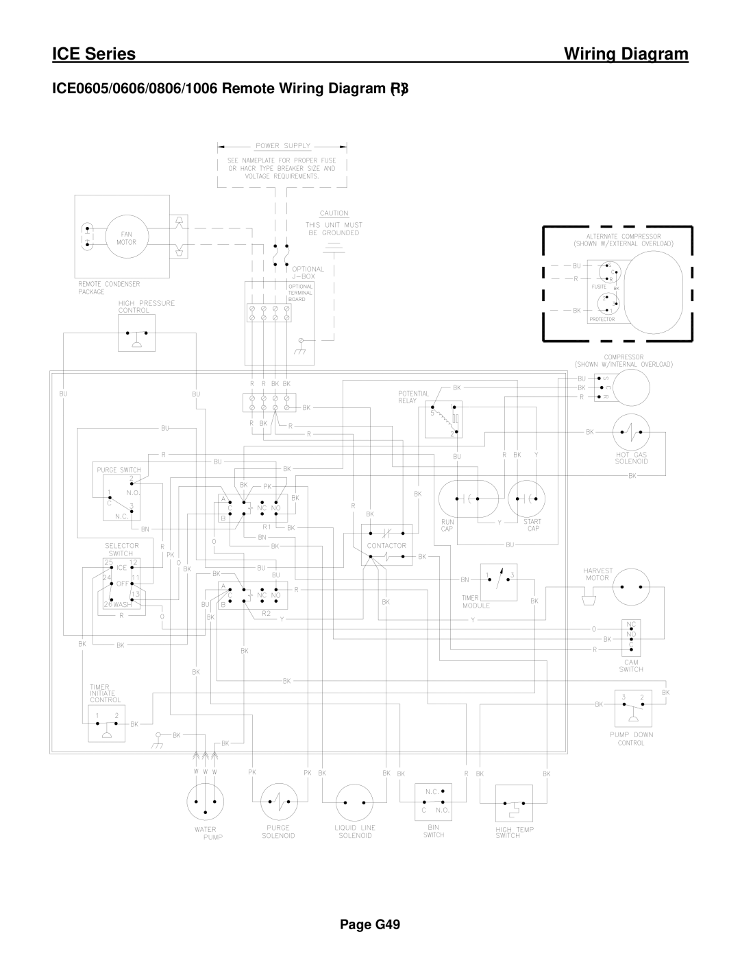 Ice-O-Matic ICE0250 Series installation manual ICE0605/0606/0806/1006 Remote Wiring Diagram R3 