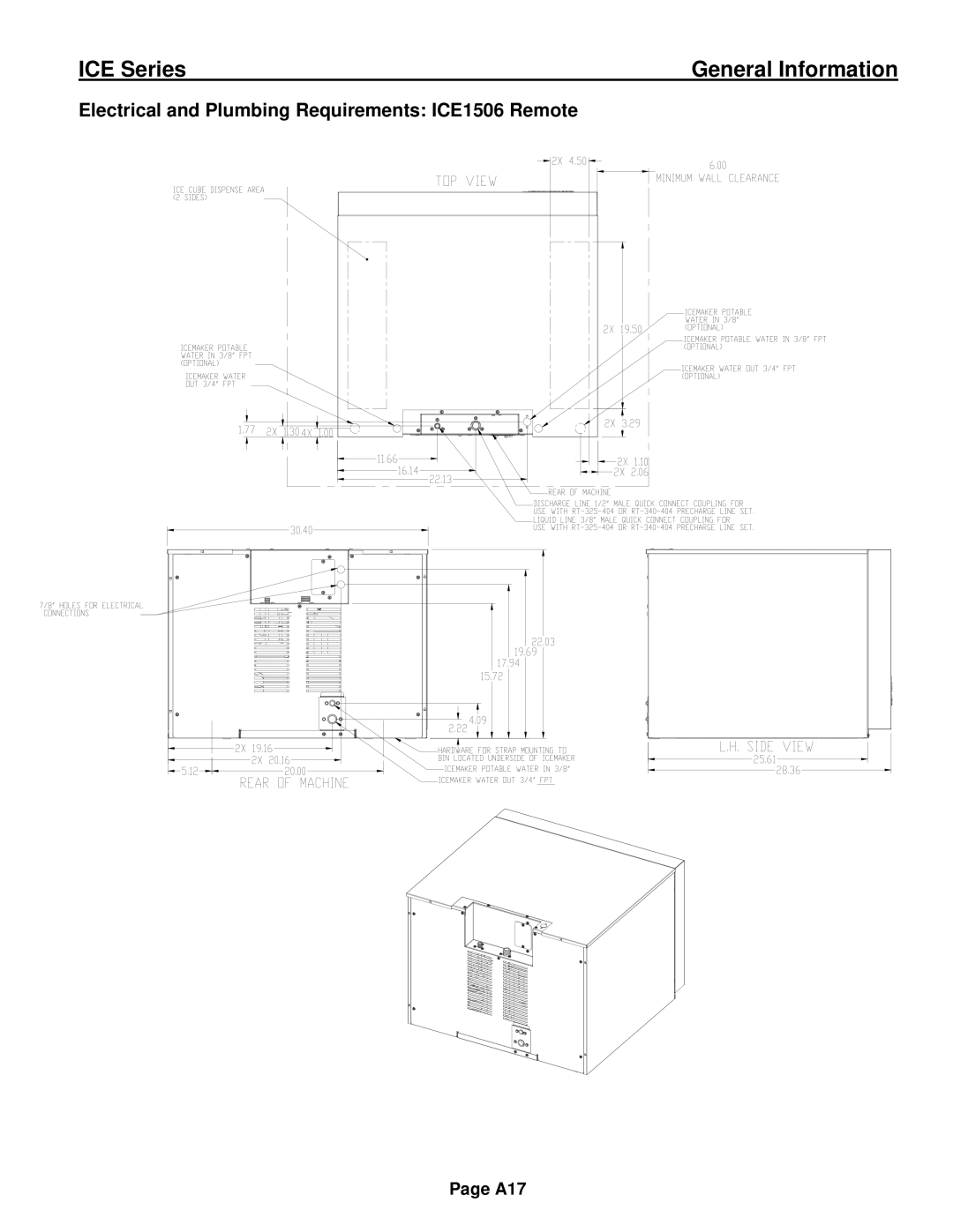 Ice-O-Matic ICE0250 Series installation manual Electrical and Plumbing Requirements ICE1506 Remote 