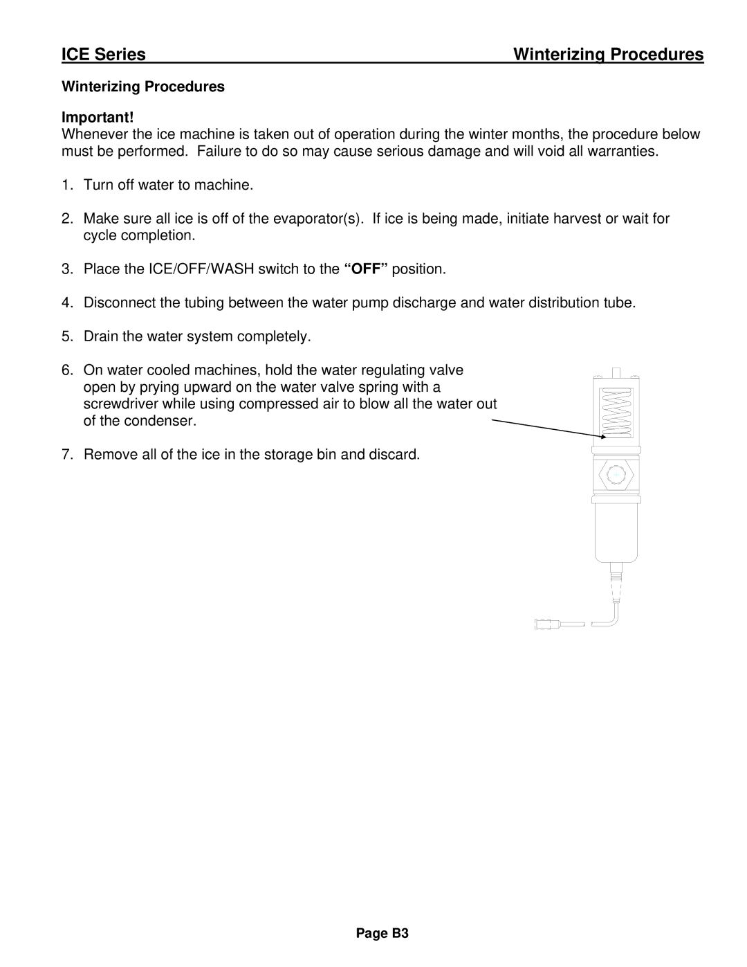 Ice-O-Matic ICE0250 Series installation manual Winterizing Procedures 