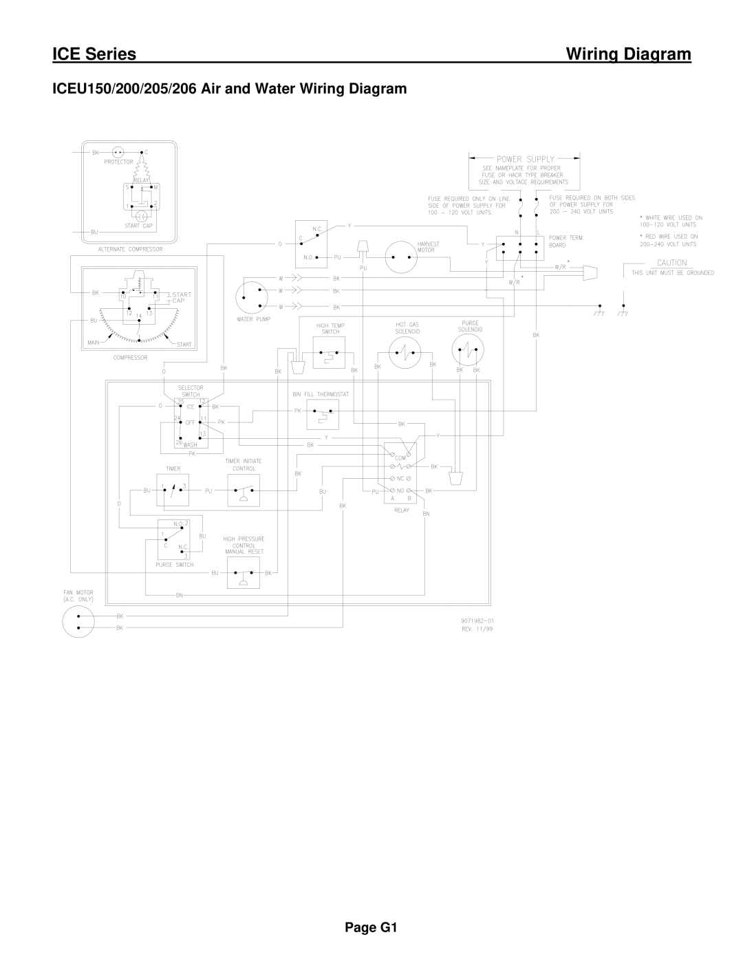 Ice-O-Matic ICE0250 Series installation manual ICEU150/200/205/206 Air and Water Wiring Diagram 