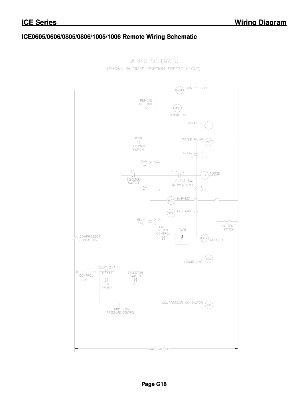 Ice-O-Matic ICE0250 Series ICE0605/0606/0805/0806/1005/1006 Remote Wiring Schematic, ICE Series, Wiring Diagram, Page G18 