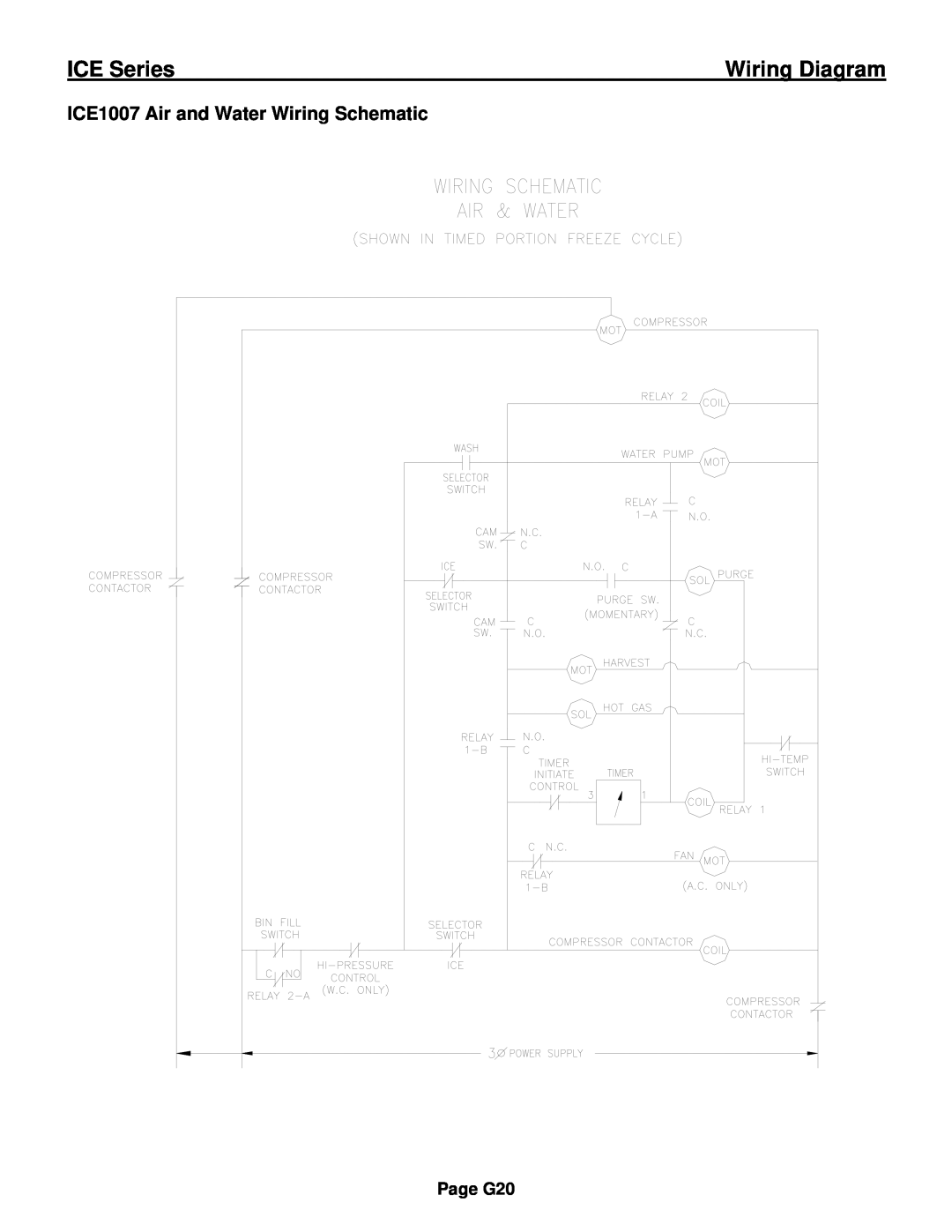Ice-O-Matic ICE0250 Series installation manual ICE1007 Air and Water Wiring Schematic, ICE Series, Wiring Diagram, Page G20 
