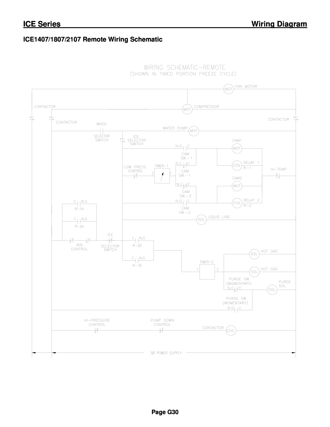 Ice-O-Matic ICE0250 Series ICE1407/1807/2107 Remote Wiring Schematic, ICE Series, Wiring Diagram, Page G30 
