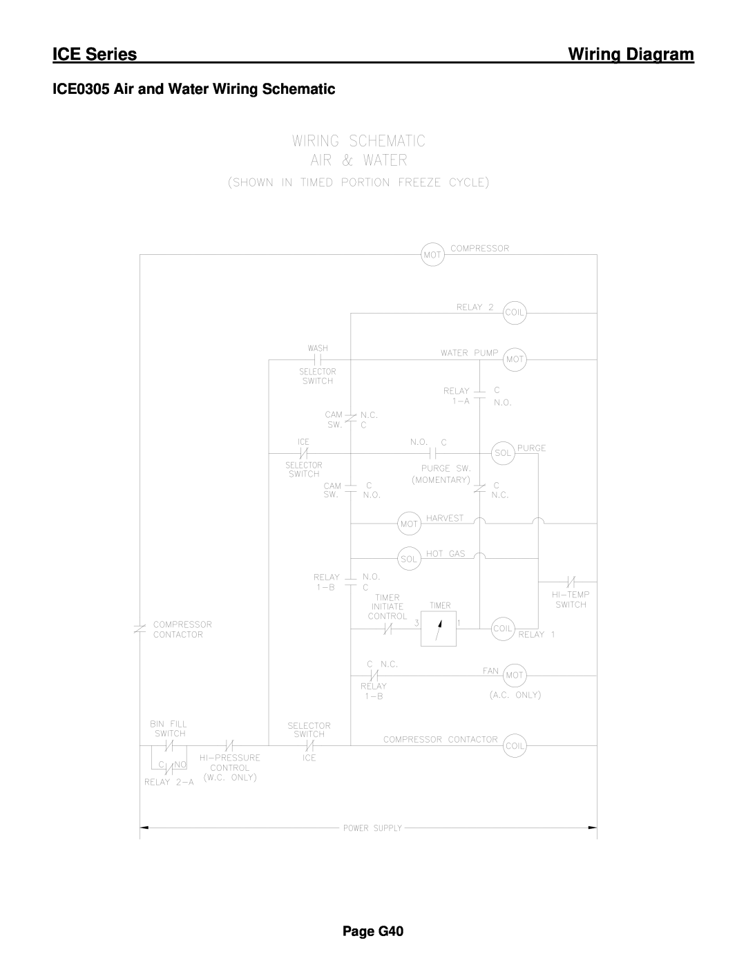 Ice-O-Matic ICE0250 Series installation manual ICE0305 Air and Water Wiring Schematic, ICE Series, Wiring Diagram, Page G40 