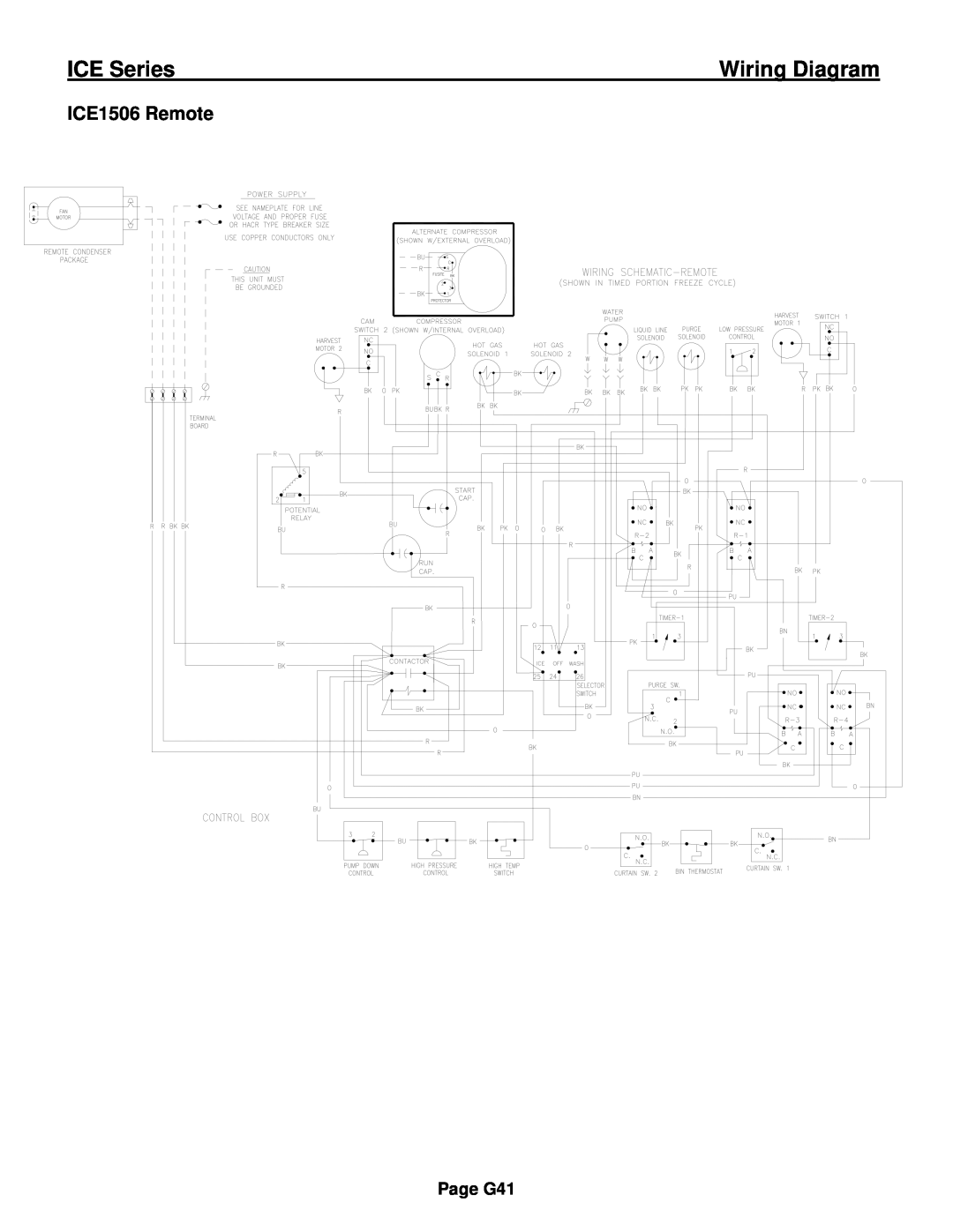 Ice-O-Matic ICE0250 Series installation manual ICE1506 Remote, ICE Series, Wiring Diagram, Page G41 