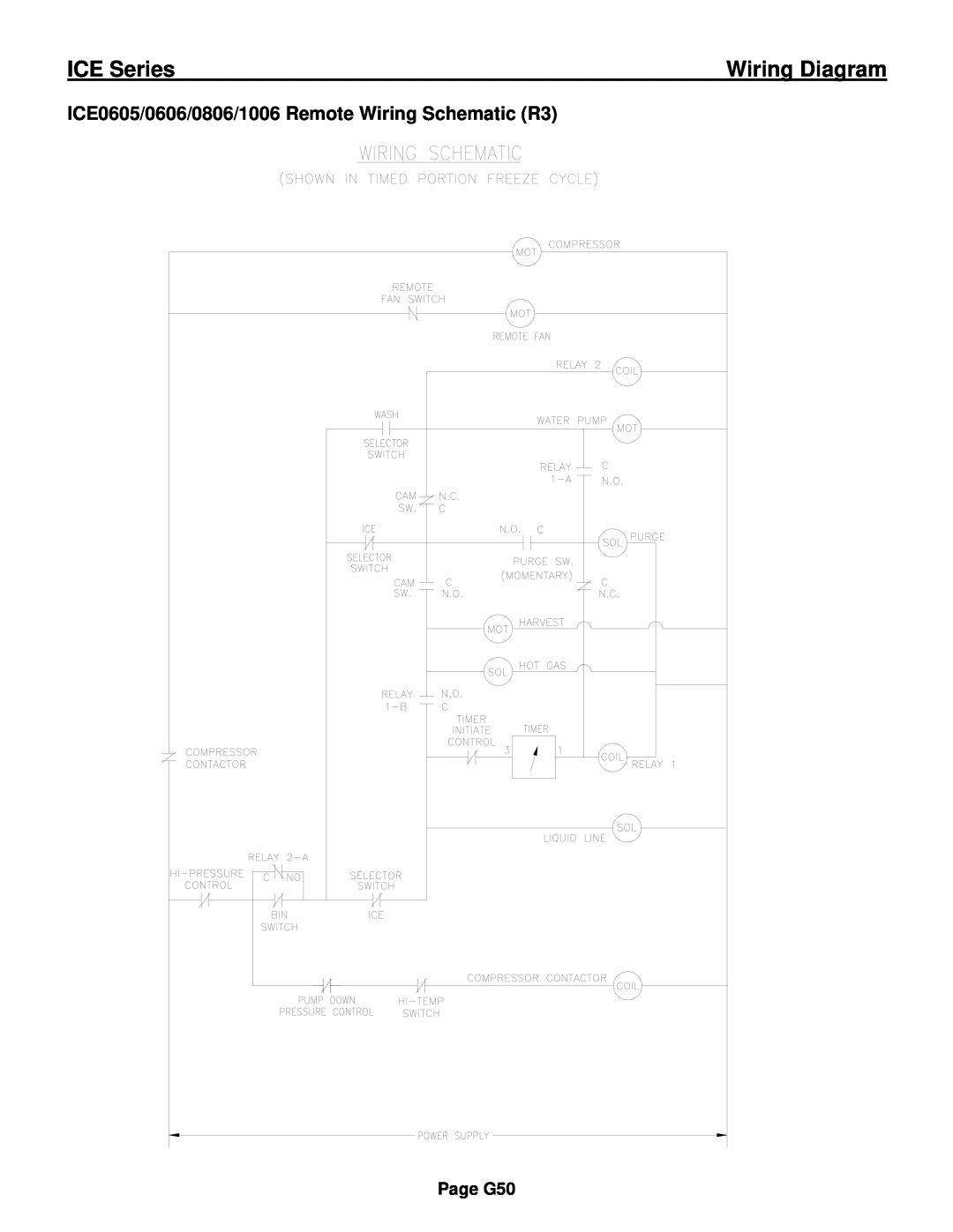 Ice-O-Matic ICE0250 Series ICE0605/0606/0806/1006 Remote Wiring Schematic R3, ICE Series, Wiring Diagram, Page G50 