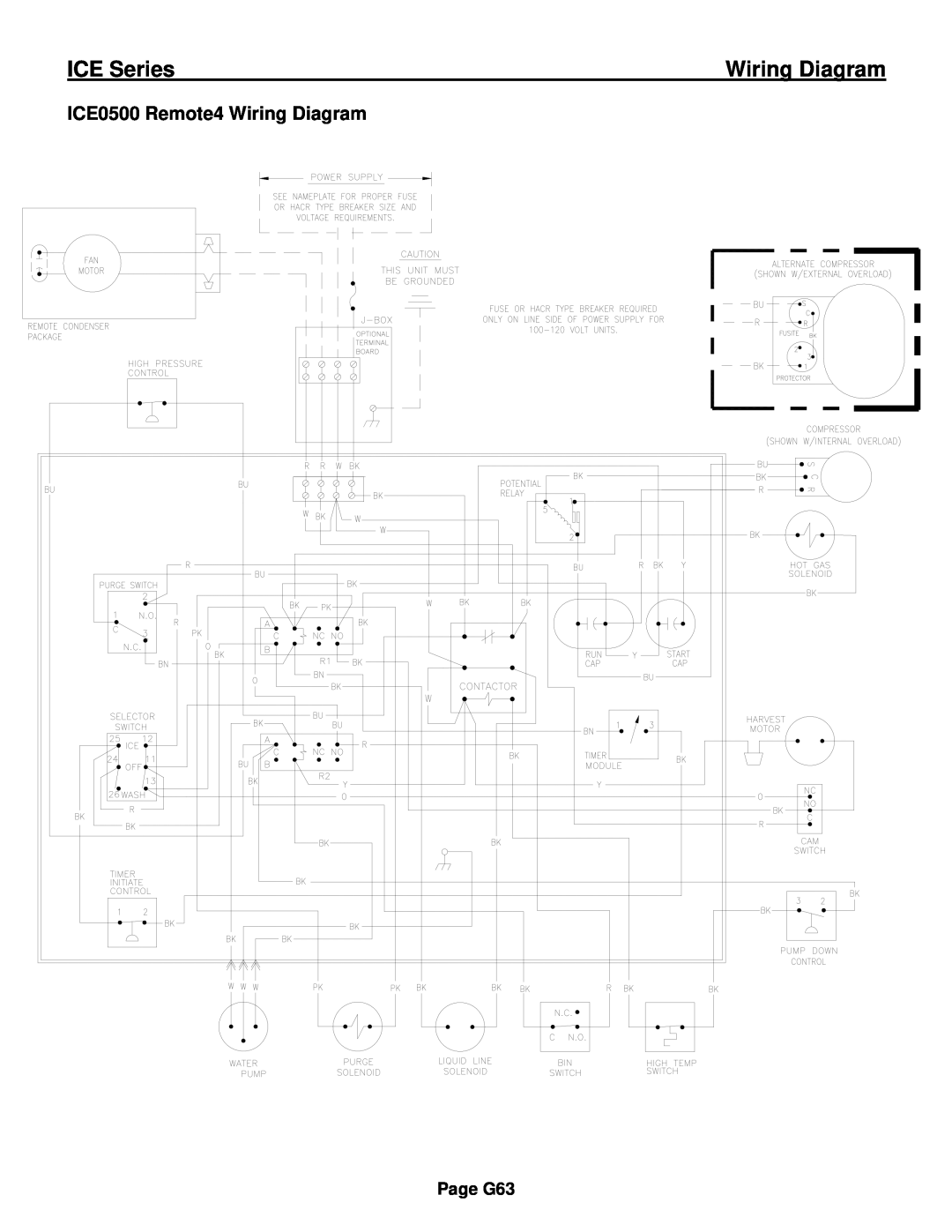 Ice-O-Matic ICE0250 Series installation manual ICE0500 Remote4 Wiring Diagram, ICE Series, Page G63 