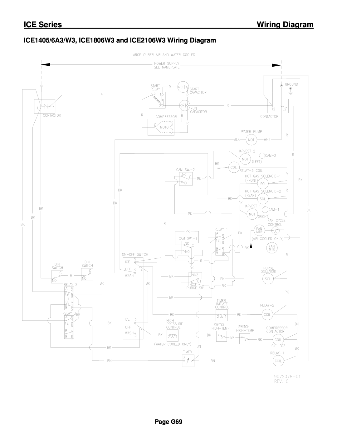 Ice-O-Matic ICE0250 Series installation manual ICE1405/6A3/W3, ICE1806W3 and ICE2106W3 Wiring Diagram, ICE Series, Page G69 
