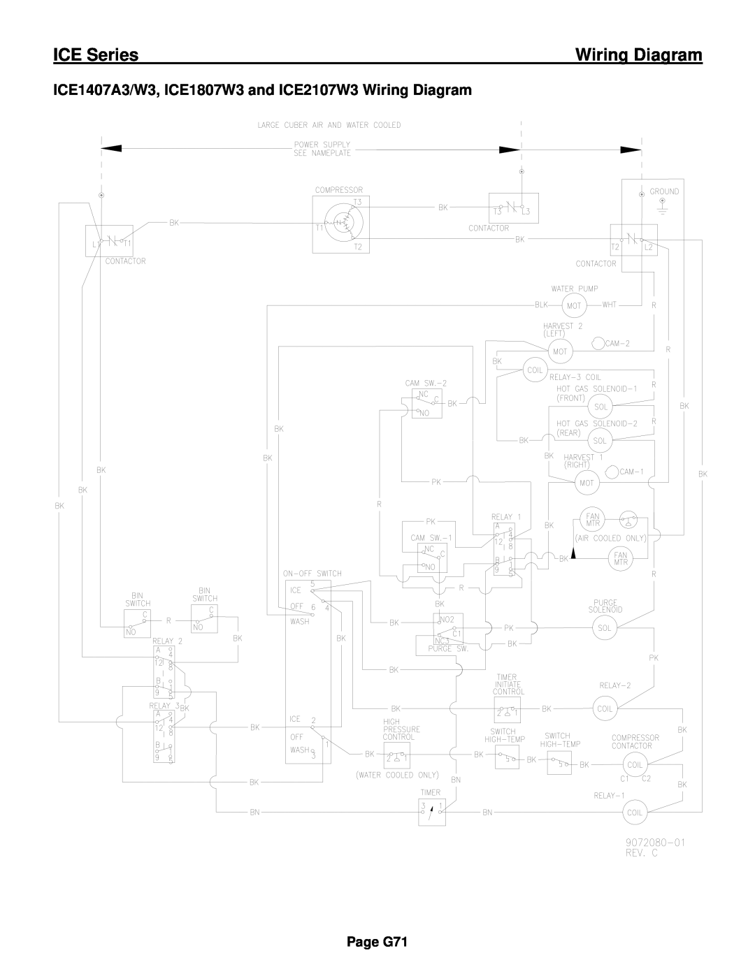 Ice-O-Matic ICE0250 Series installation manual ICE1407A3/W3, ICE1807W3 and ICE2107W3 Wiring Diagram, ICE Series, Page G71 