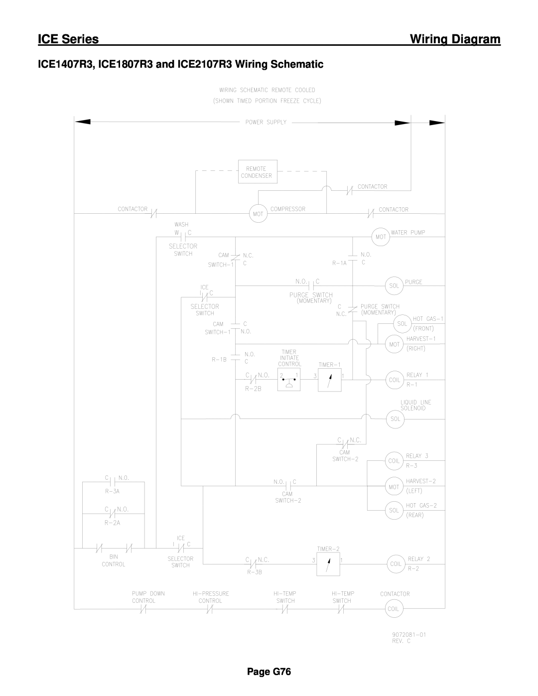 Ice-O-Matic ICE0250 Series ICE1407R3, ICE1807R3 and ICE2107R3 Wiring Schematic, ICE Series, Wiring Diagram, Page G76 