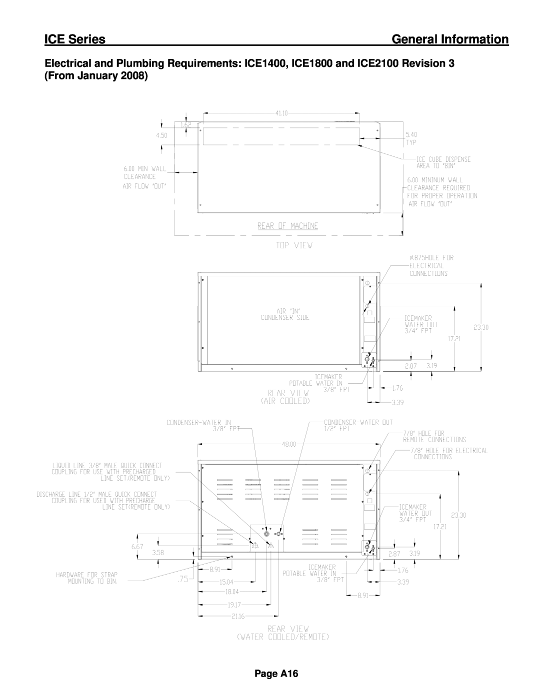 Ice-O-Matic ICE0250 Series installation manual ICE Series, General Information, Page A16 
