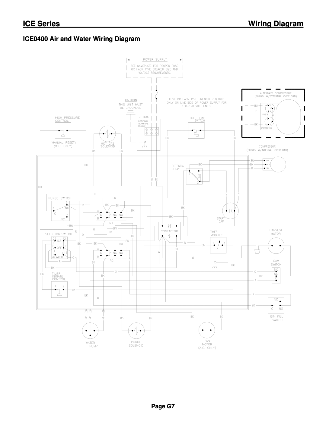 Ice-O-Matic ICE0250 Series installation manual ICE0400 Air and Water Wiring Diagram, ICE Series, Page G7 