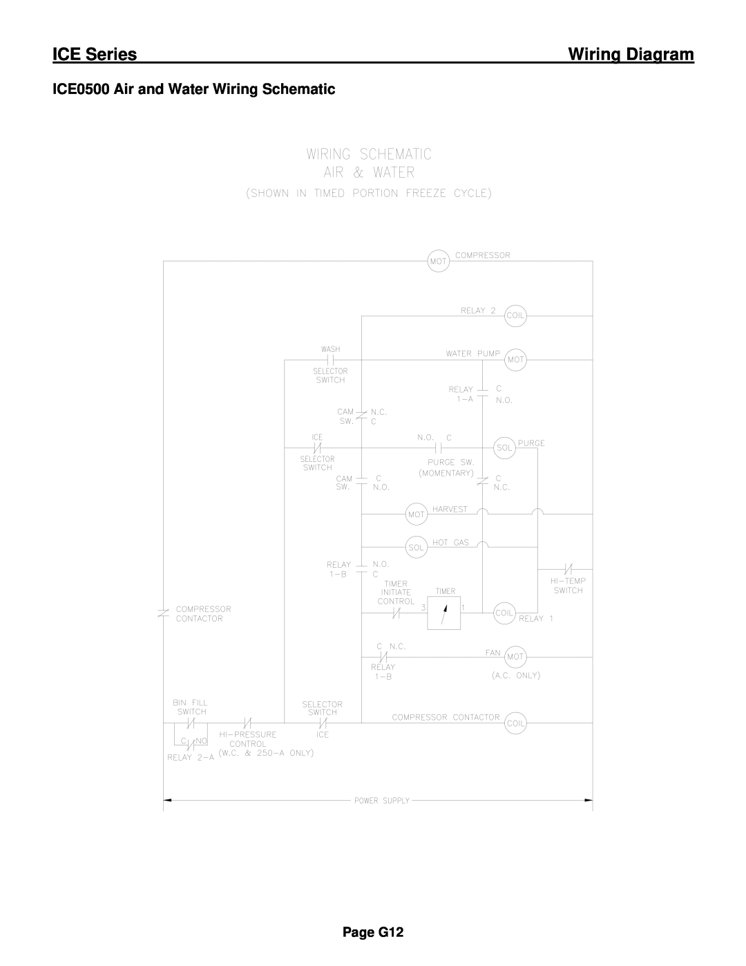 Ice-O-Matic ICE0250 Series installation manual ICE0500 Air and Water Wiring Schematic, ICE Series, Wiring Diagram, Page G12 