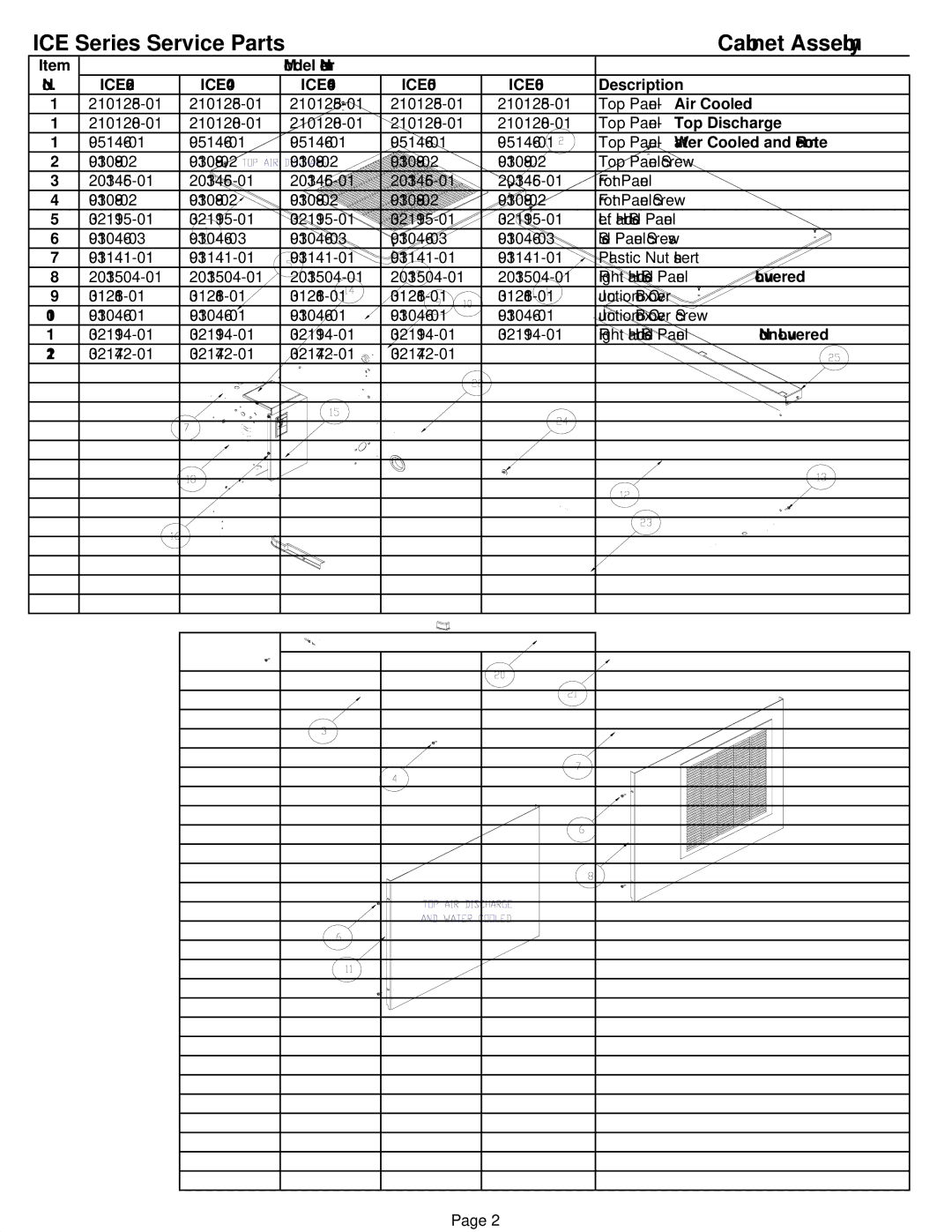 Ice-O-Matic ICE0500A3-T3-W3-R4, ICE0250A4-T4-W4, ICE0400A3-T3-W3 Top Panel-Top Discharge, Top Panel-Water Cooled and Remote 