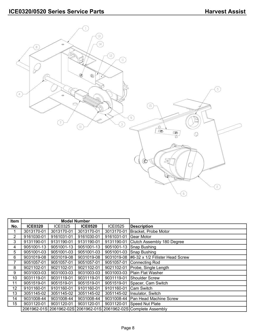 Ice-O-Matic ICE0520A3/W3, ICE0320A3/W3 manual ICE0320/0520 Series Service Parts Harvest Assist 