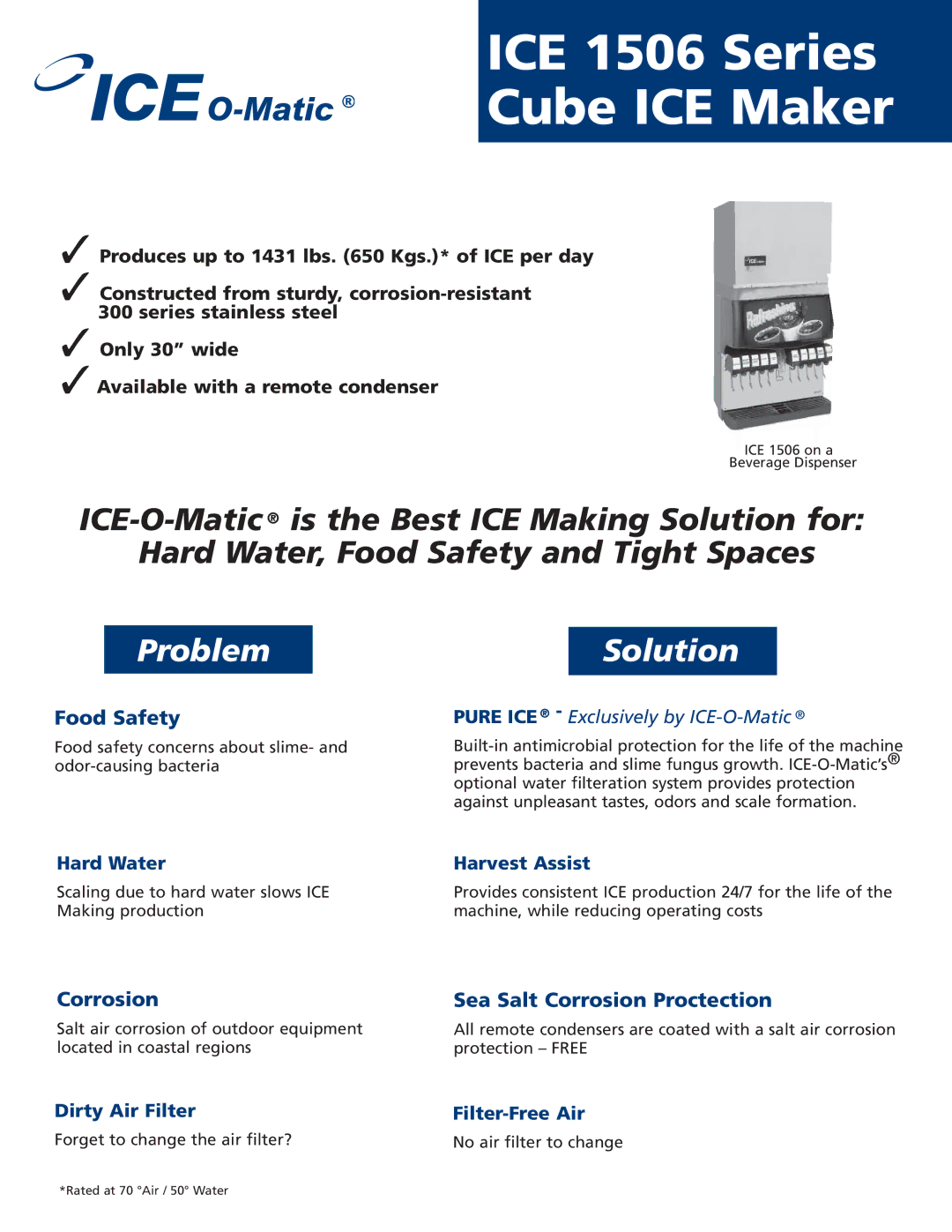 Ice-O-Matic ICE1506 Series manual Sea Salt Corrosion Proctection 