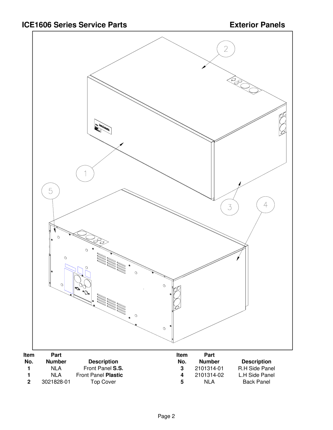 Ice-O-Matic manual ICE1606 Series Service Parts, Exterior Panels 