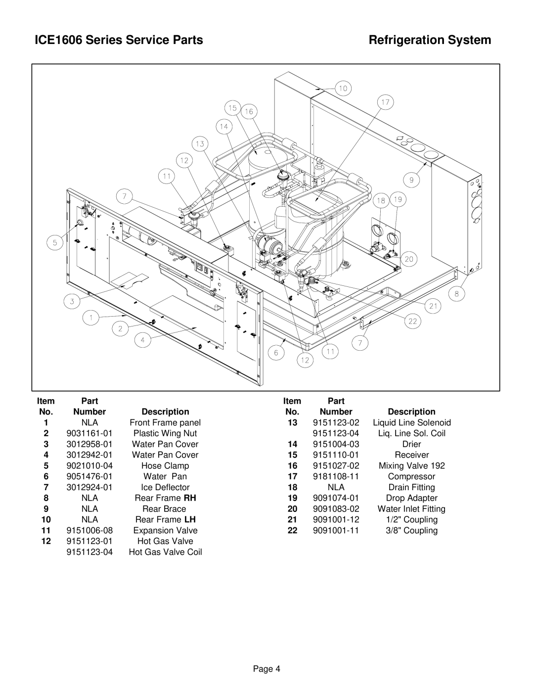 Ice-O-Matic ICE1606 manual Refrigeration System, Nla 