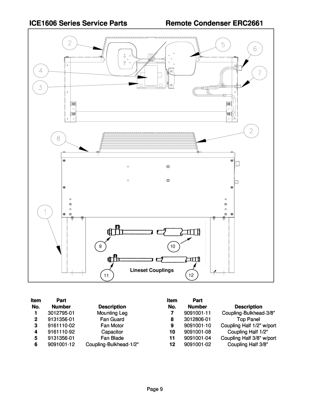 Ice-O-Matic manual Remote Condenser ERC2661, ICE1606 Series Service Parts 
