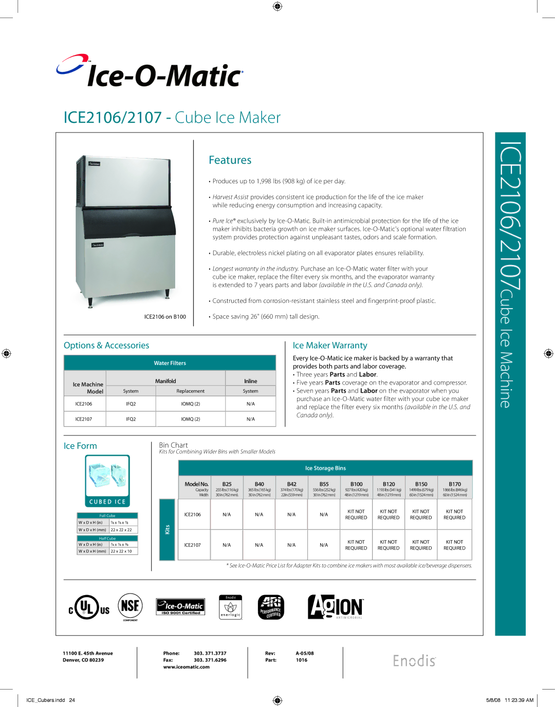 Ice-O-Matic ICE2106/2107 warranty Options & Accessories, Ice Maker Warranty, Ice Form 