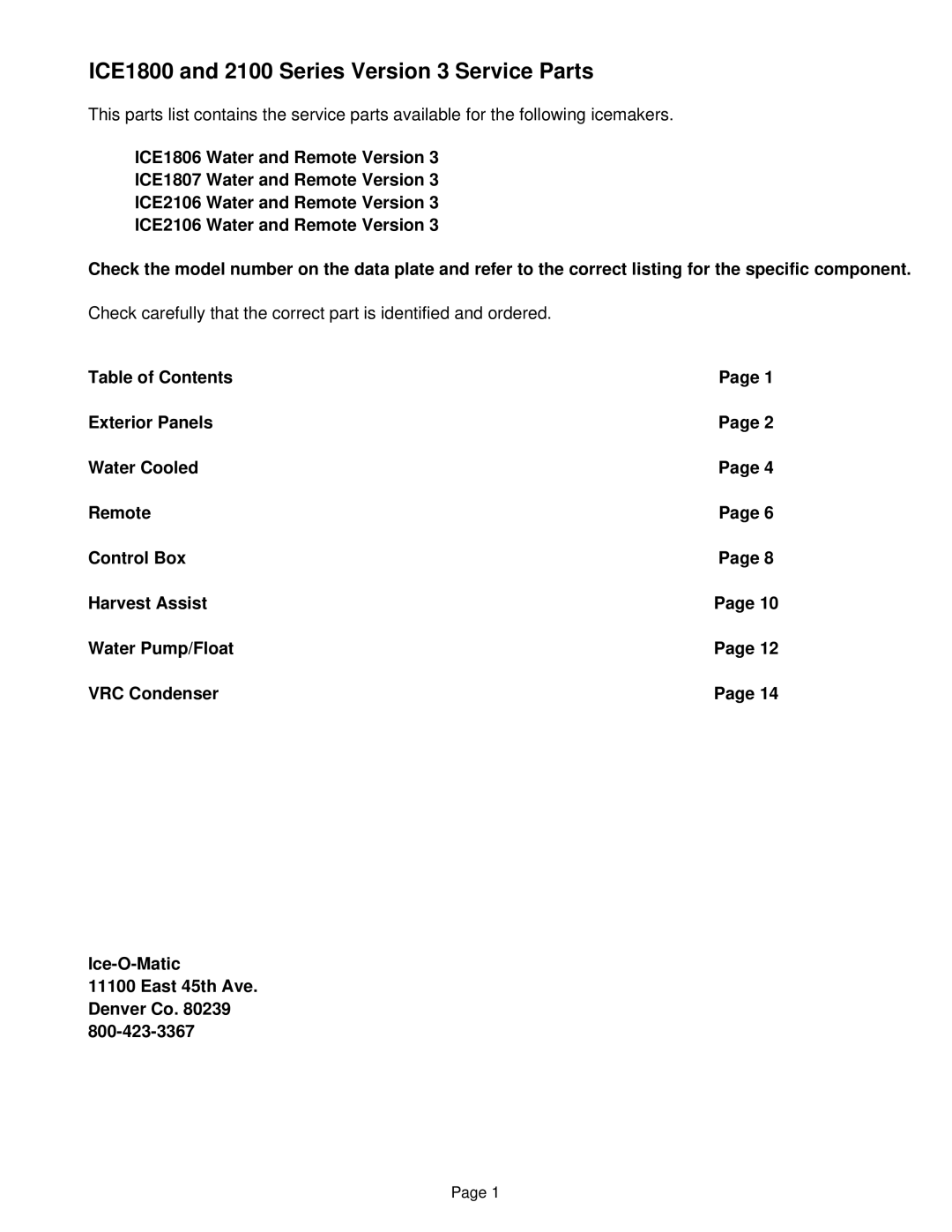 Ice-O-Matic ICE2107 manual ICE1800 and 2100 Series Version 3 Service Parts 