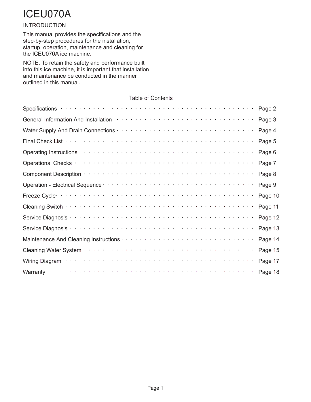 Ice-O-Matic ICEU070A installation manual Introduction 