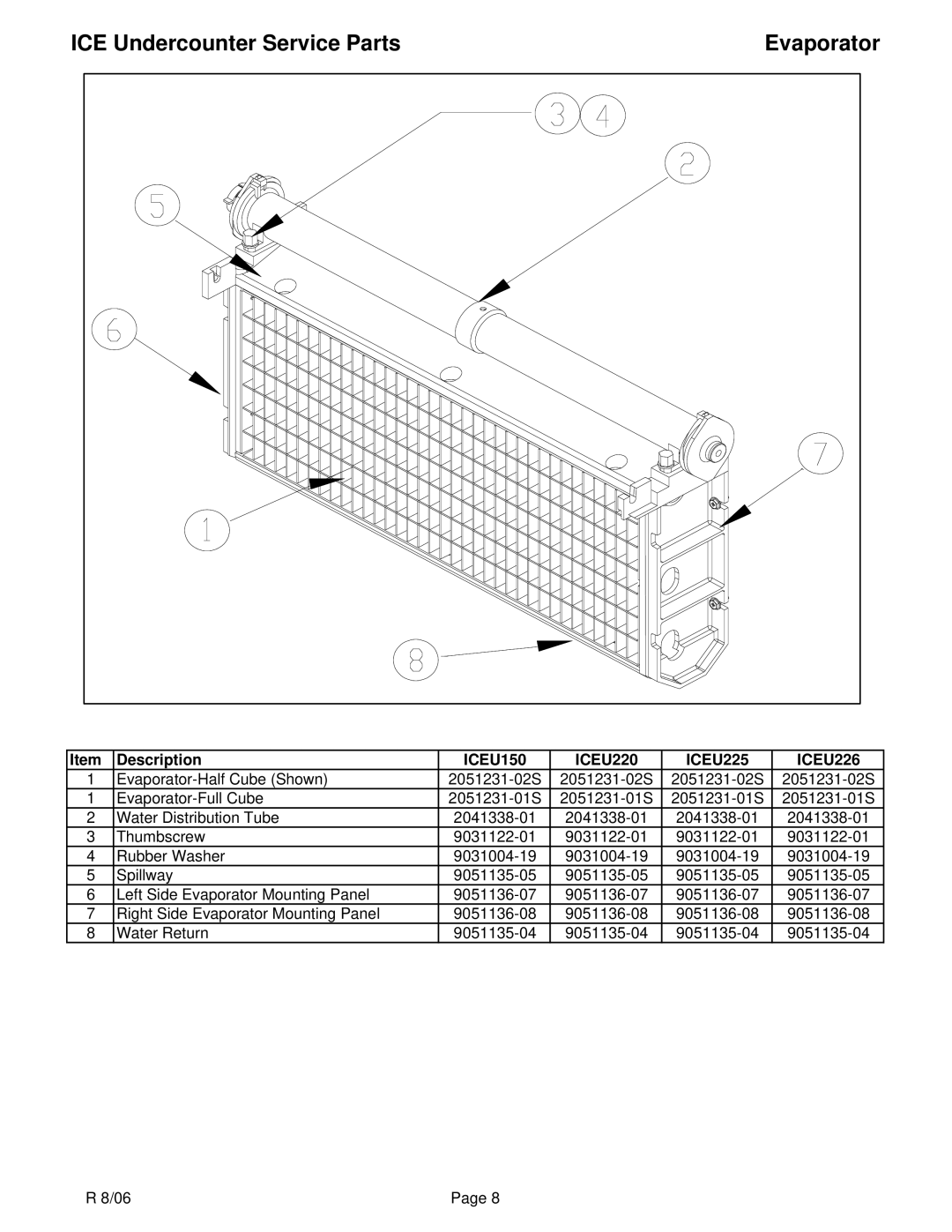 Ice-O-Matic ICEU226, ICEU225, ICEU150, ICEU220 manual Evaporator 