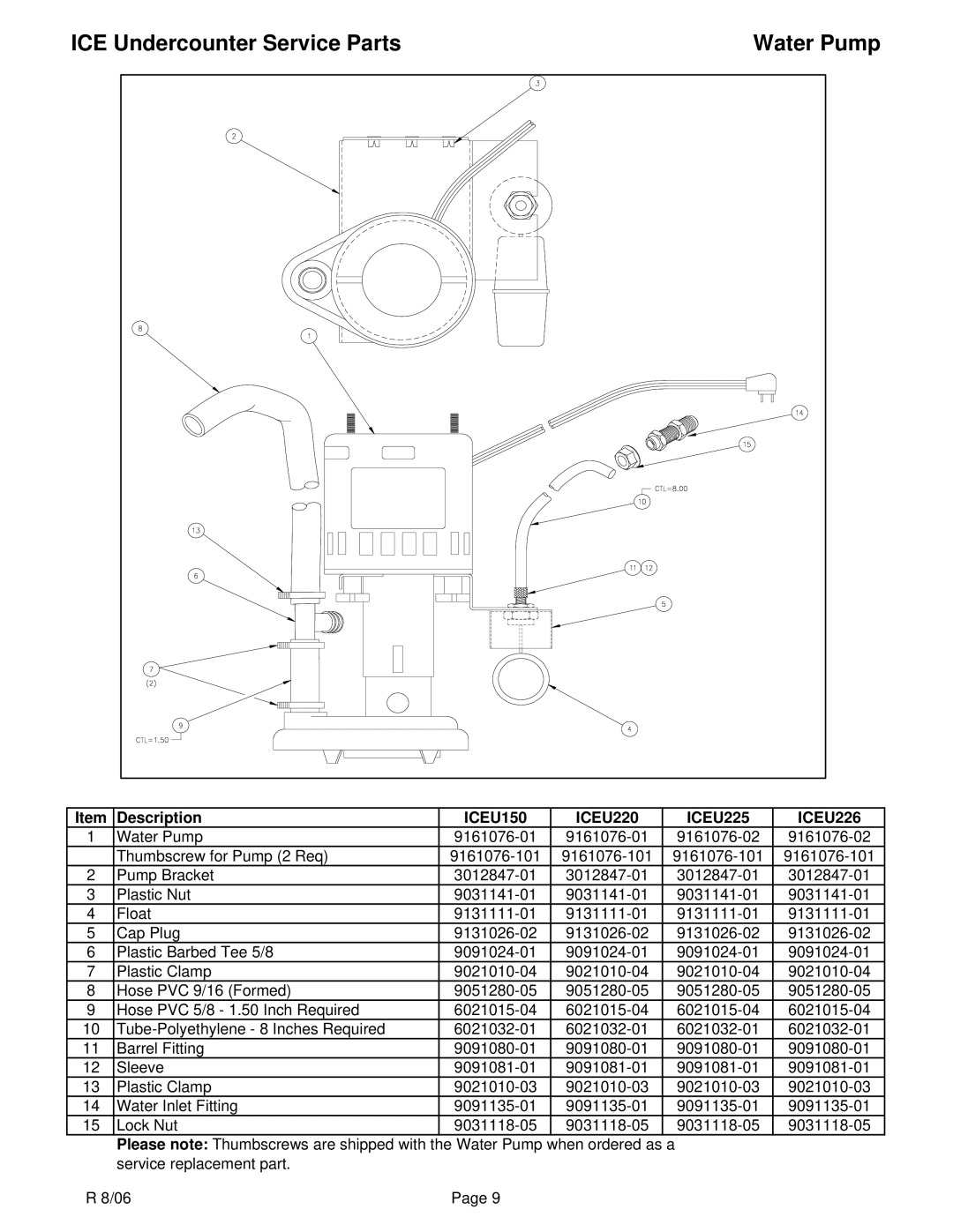 Ice-O-Matic ICEU220, ICEU225, ICEU150, ICEU226 manual Water Pump 